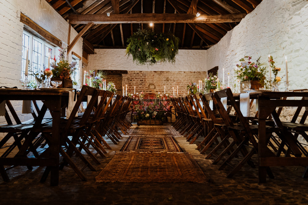 Barn Stable Reception Long Tables Decor Greenery Hoop Great Comp Garden Wedding Nicola Dawson Photography