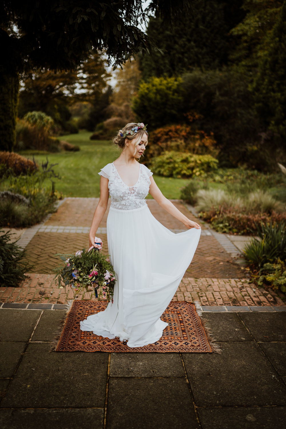 Bride Bridal Dress Gown Flutter Sleeves Lace Up Low Back Great Comp Garden Wedding Nicola Dawson Photography
