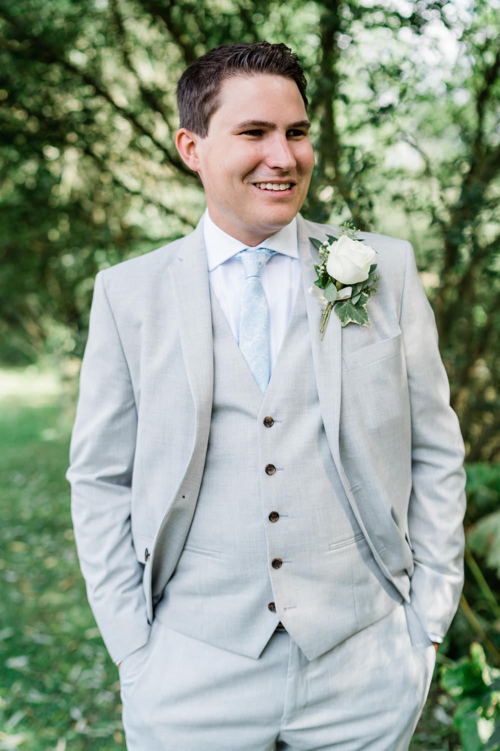 Groom Suit Pale Grey Blue Tie Great Lodge Wedding Gemma Giorgio Photography