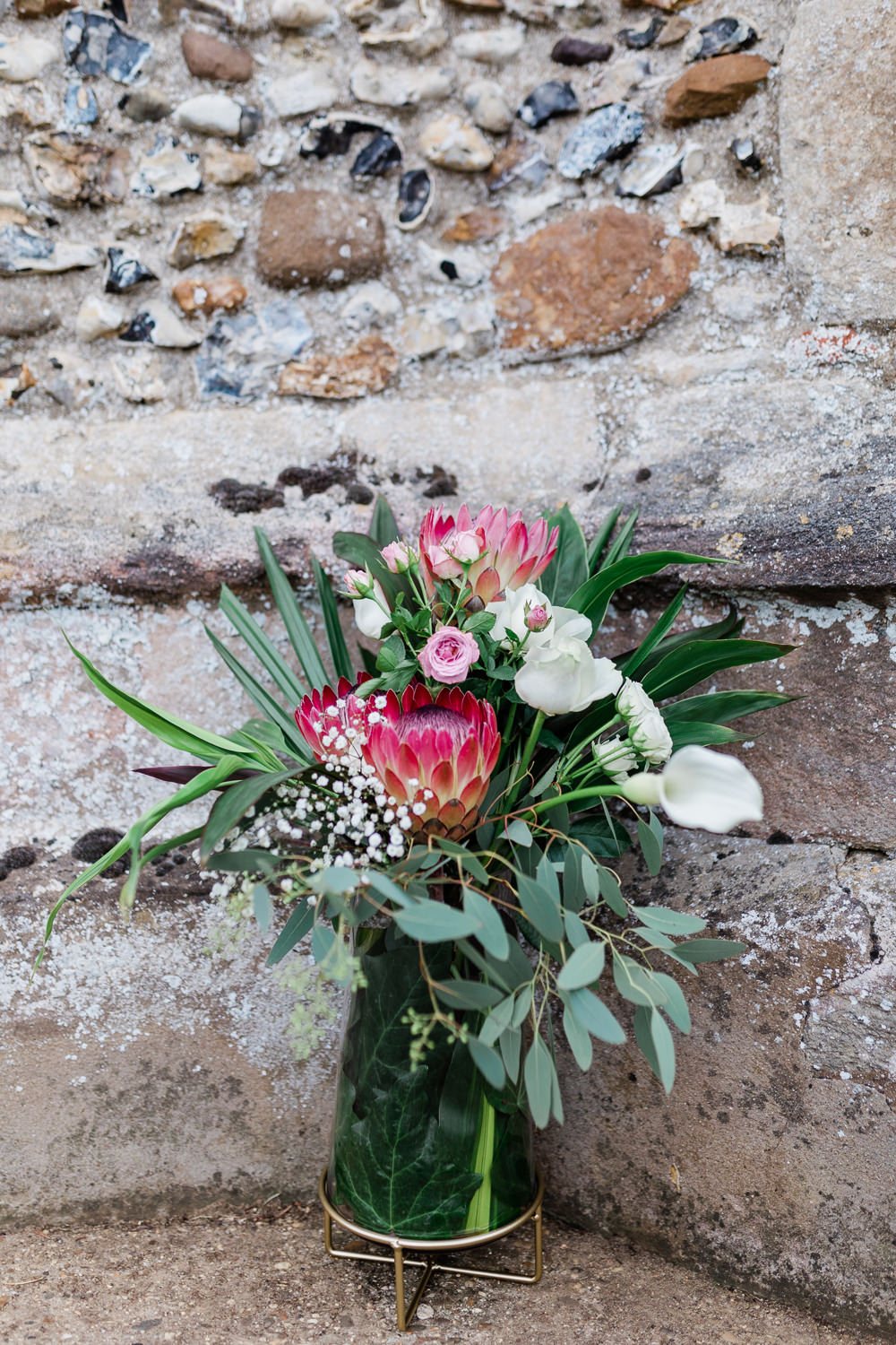 Bouquet Flowers Bride Bridal Protea Lily Flamingo Palms Tropical Great Lodge Wedding Gemma Giorgio Photography