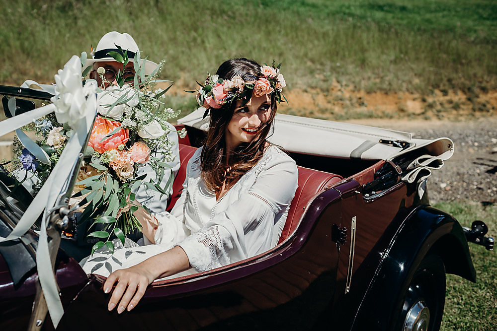 Vintage Classic Car Transport Hadsham Farm Wedding Victoria Somerset How Photography
