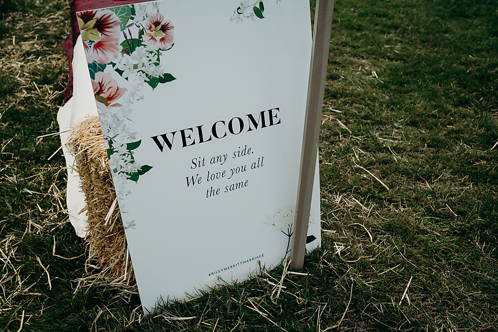 Welcome Sign Signs Signage Floral Hadsham Farm Wedding Victoria Somerset How Photography