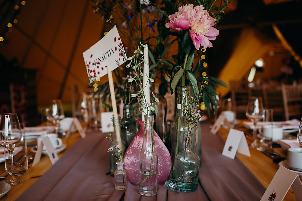 Bottle Flowers Candles Hadsham Farm Wedding Victoria Somerset How Photography