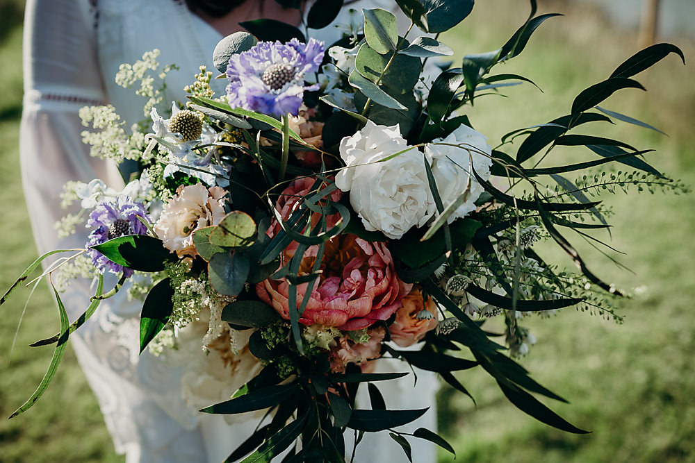 Bouquet Flowers Bride Bridal Greenery Foliage Peony Rose Hadsham Farm Wedding Victoria Somerset How Photography