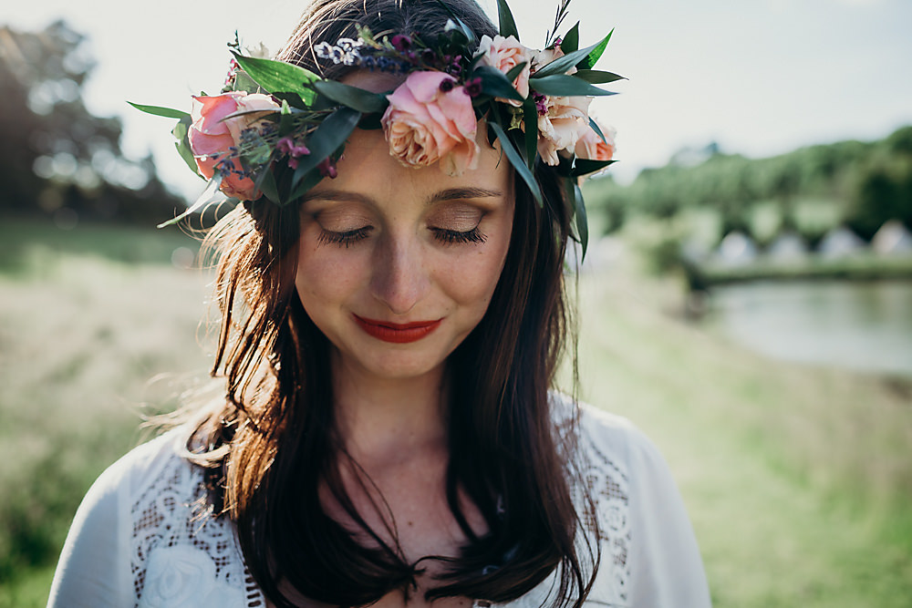 Bride Bridal Flower Crown Hadsham Farm Wedding Victoria Somerset How Photography