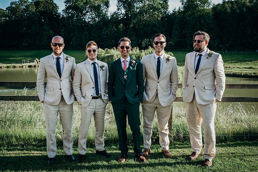 Groom Suit Green Pink Tie Groomsmen Hadsham Farm Wedding Victoria Somerset How Photography