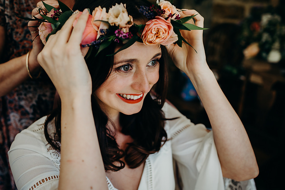 Bride Bridal Flower Crown Hadsham Farm Wedding Victoria Somerset How Photography