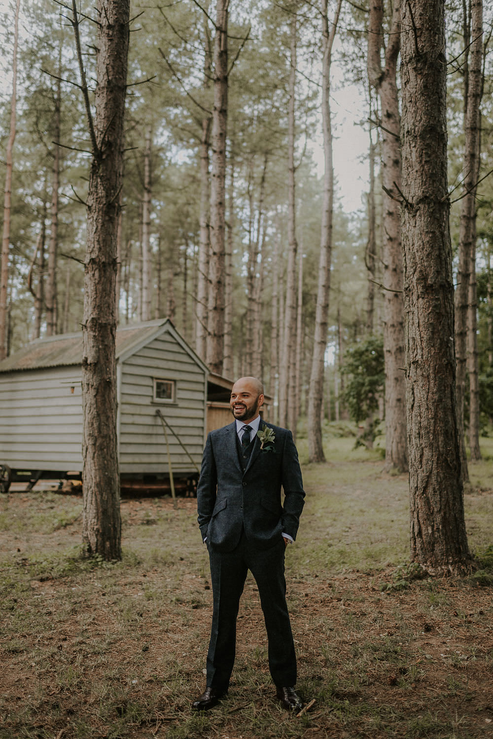 Groom Suit Navy Wool Check Tie Happy Valley Wedding Alice Cunliffe Photography