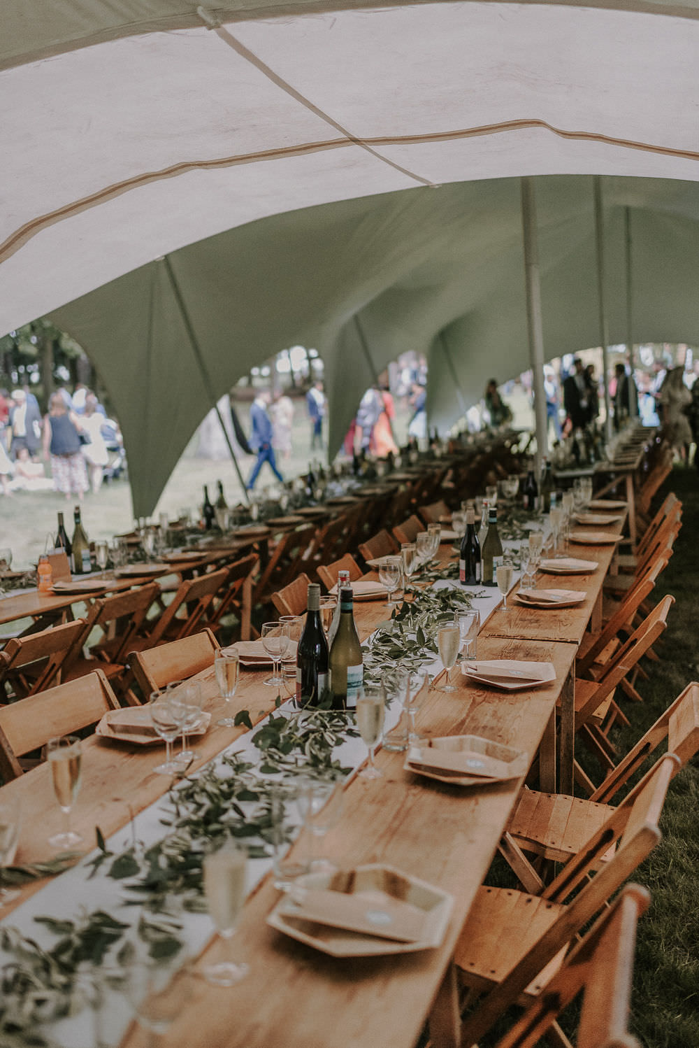 Stretch Tent Long Tables Greenery Foliage Happy Valley Wedding Alice Cunliffe Photography