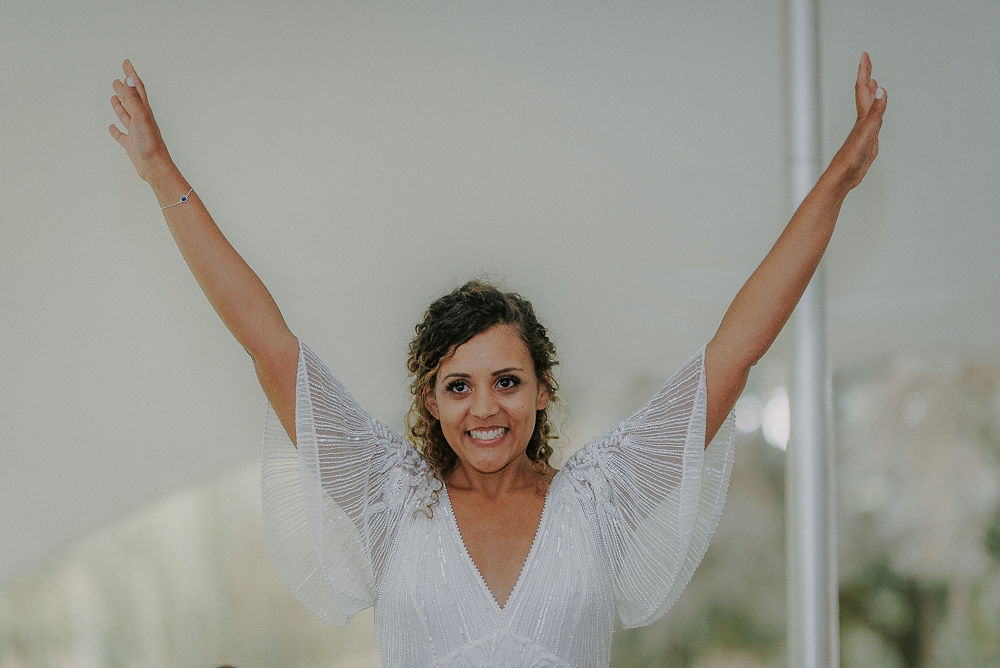 Bride Bridal Dress Gown Rosa Clara Beaded Sleeves Happy Valley Wedding Alice Cunliffe Photography