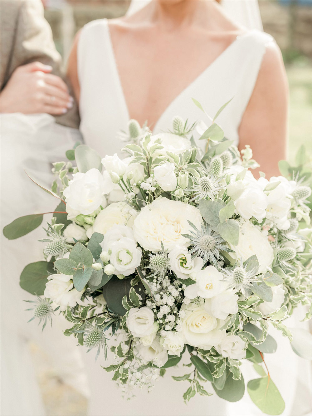Bouquet Flowers Bride Bridal Thistle Rose Eucalyptus Lockdown Wedding Carn Patrick Photography