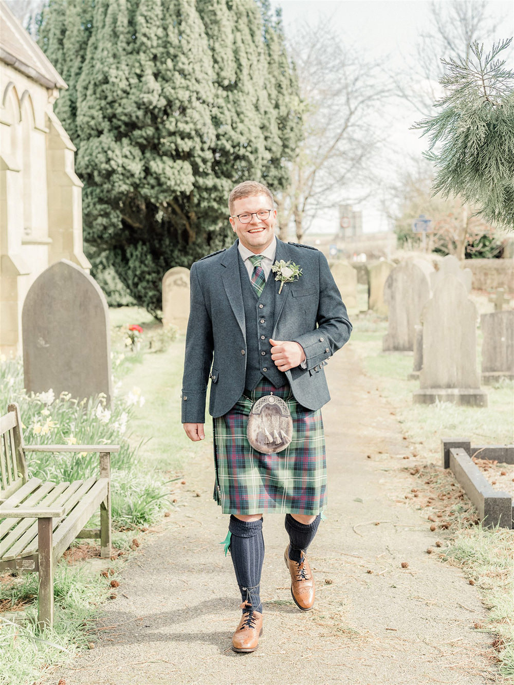 Groom Kilt Suit Tartan Tie Buttonhole Flowers Lockdown Wedding Carn Patrick Photography