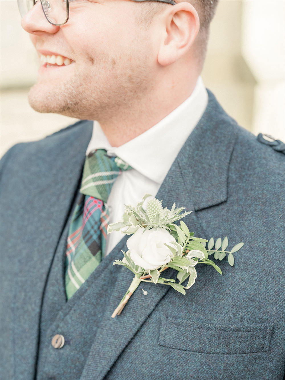 Groom Kilt Suit Tartan Tie Buttonhole Flowers Lockdown Wedding Carn Patrick Photography