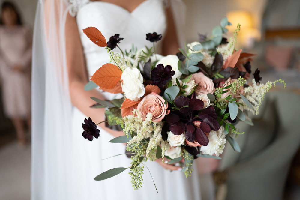 Bouquet Flowers Bride Bridal Autumn Gold Copper Leaf Rose Modern Romantic Wedding Red Maple Photography