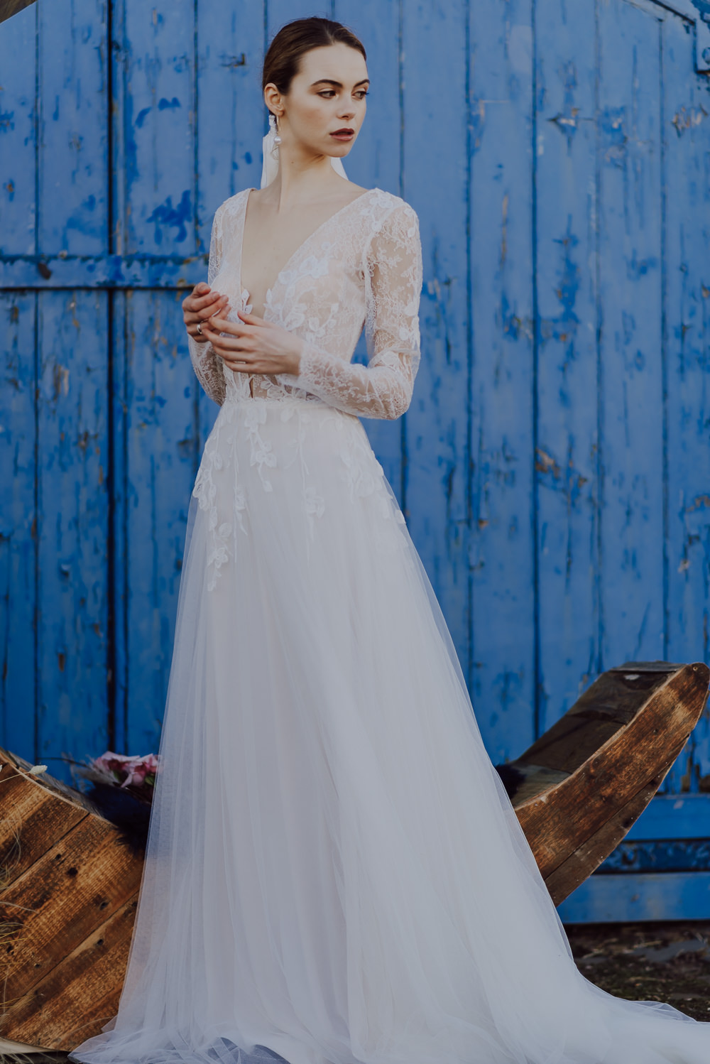 Dress Gown Bride Bridal Long Sleeves Navy Gold Wedding Ideas Gina Fernandes Photography