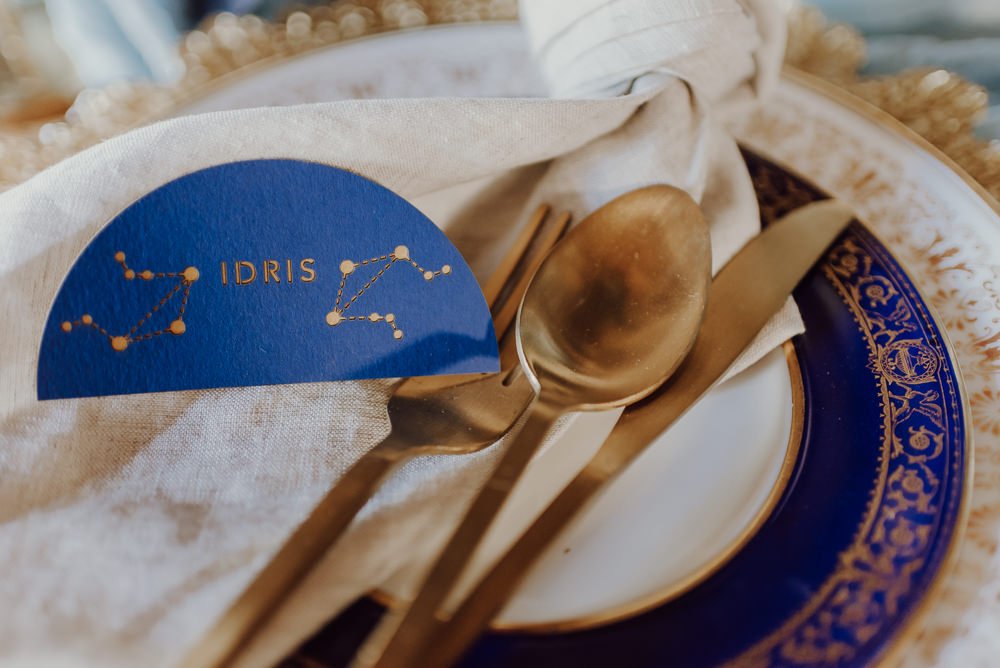 Place Setting Decor Plate Napkin Place Name Navy Gold Wedding Ideas Gina Fernandes Photography