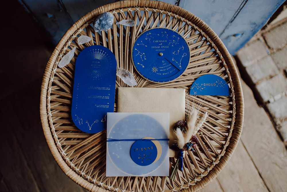 Stationery Invite Invitations Celestial Modern Navy Gold Wedding Ideas Gina Fernandes Photography