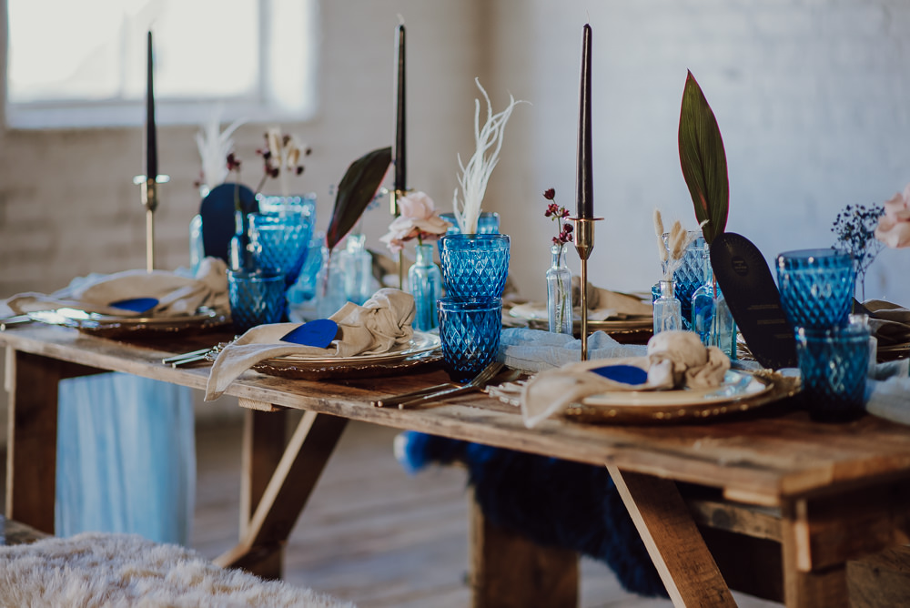 Table Tablescape Decor Runner Candles Flowers Cloud Hanging Flower Installation Navy Gold Wedding Ideas Gina Fernandes Photography