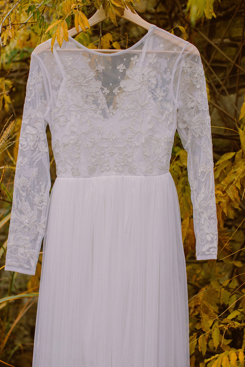 Dress Gown Bride Bridal Lace Sleeves Outdoor Autumn Wedding Ruby Walker Photography
