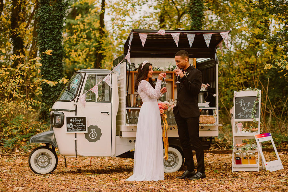Prosecco Cart Van Truck Drinks Bar Outdoor Autumn Wedding Ruby Walker Photography