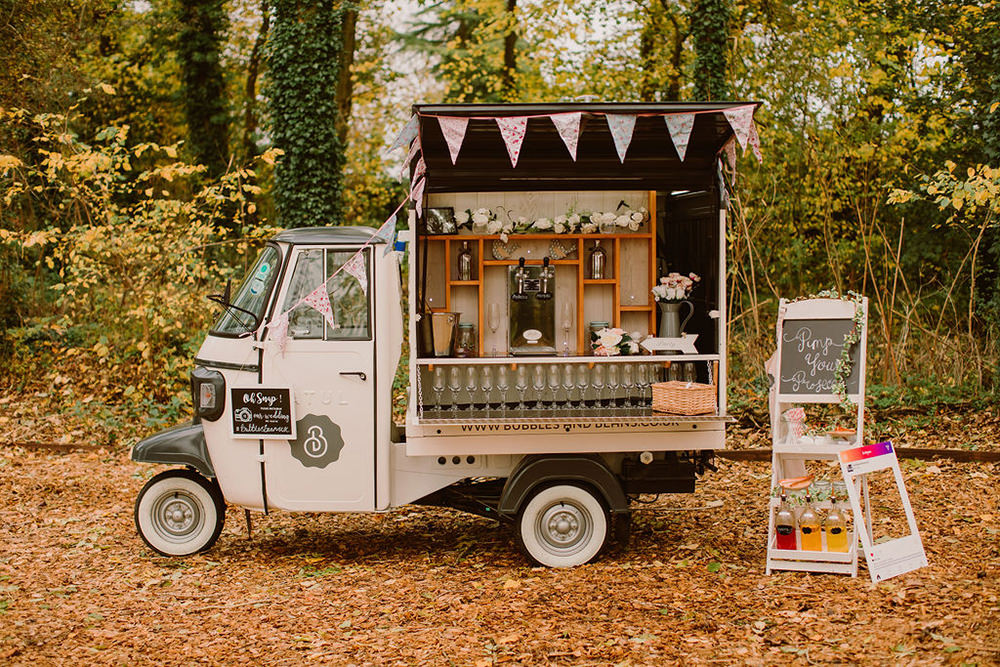 Prosecco Cart Van Truck Drinks Bar Outdoor Autumn Wedding Ruby Walker Photography