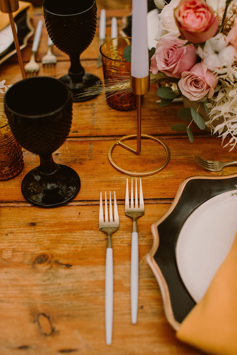 Place Setting Decor Menu Black Mustard Outdoor Autumn Wedding Ruby Walker Photography