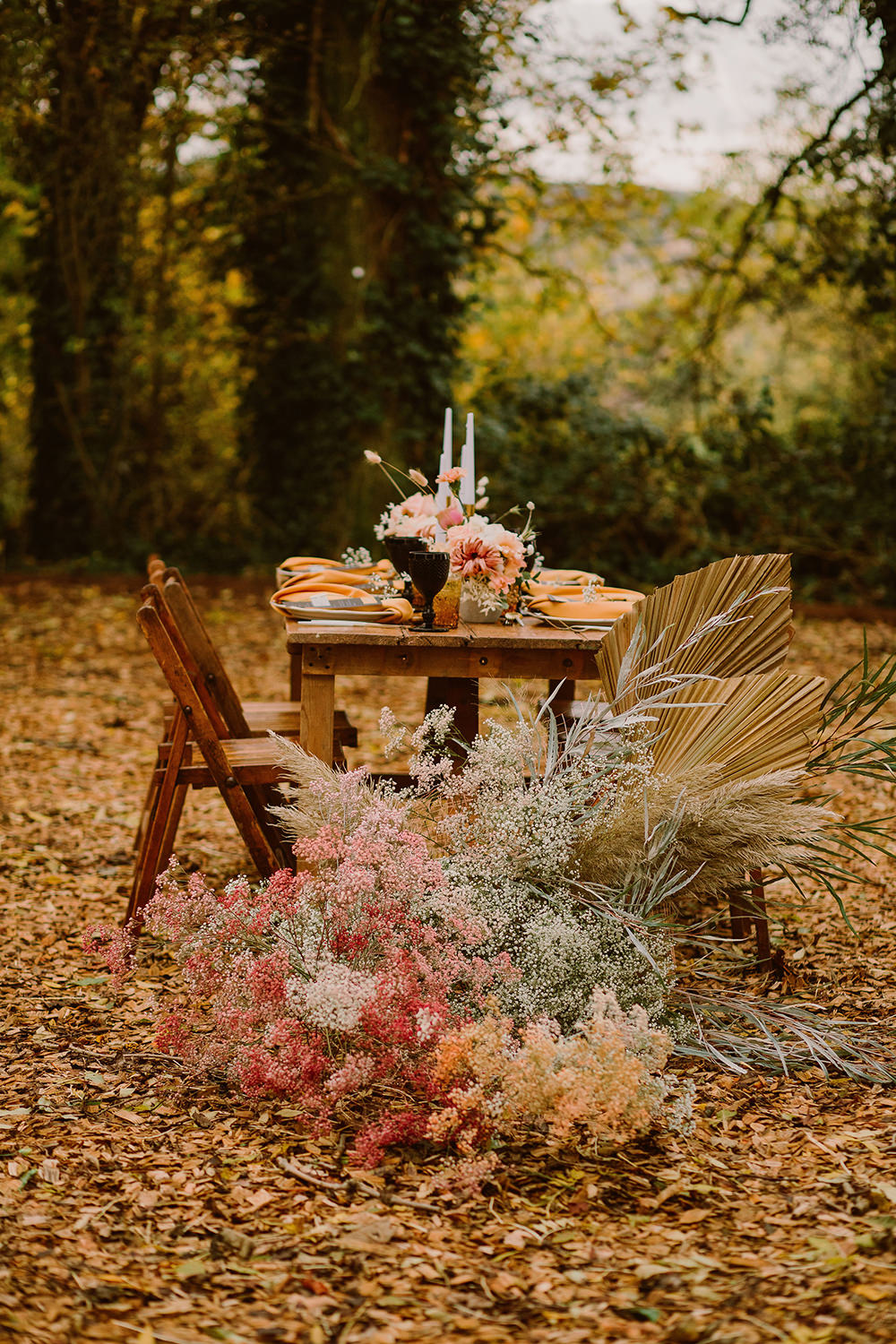 Table Tablescape Decor Decoration Candles Black Mustard Flowers Outdoor Autumn Wedding Ruby Walker Photography