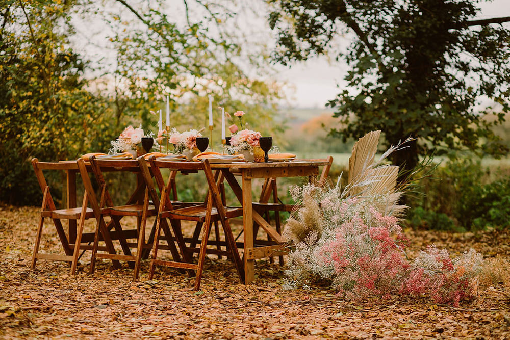 Table Tablescape Decor Decoration Candles Black Mustard Flowers Outdoor Autumn Wedding Ruby Walker Photography