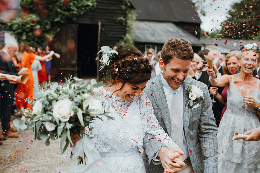 Confetti Throw Preston Priory Barn Wedding Leah Lombardi Photography