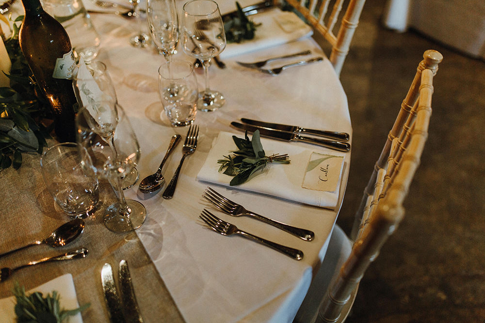 Greenery Foliage Place Setting Preston Priory Barn Wedding Leah Lombardi Photography