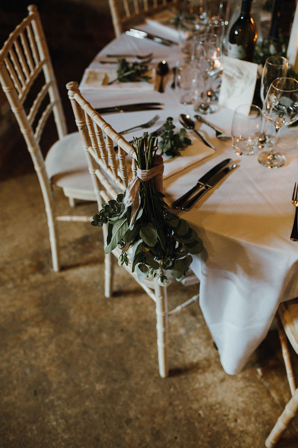 Greenery Foliage Chair Preston Priory Barn Wedding Leah Lombardi Photography