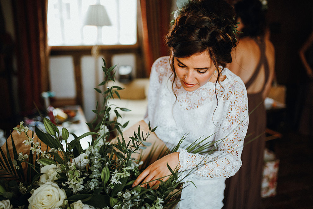 Bouquet Flowers Bride Bridal Greenery Foliage Preston Priory Barn Wedding Leah Lombardi Photography