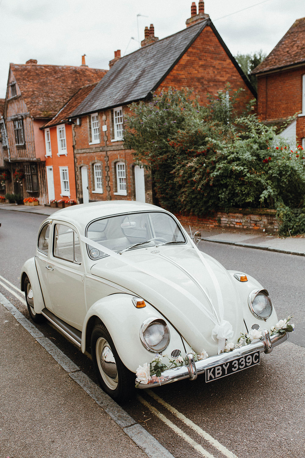VW Beetle Car Transport Preston Priory Barn Wedding Leah Lombardi Photography