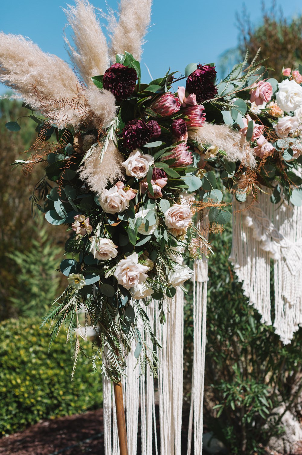 Ceremony Aisle Backdrop Macrame Flowers Pampas Grass Rugs Socal Wedding Mark Mirocha Photography