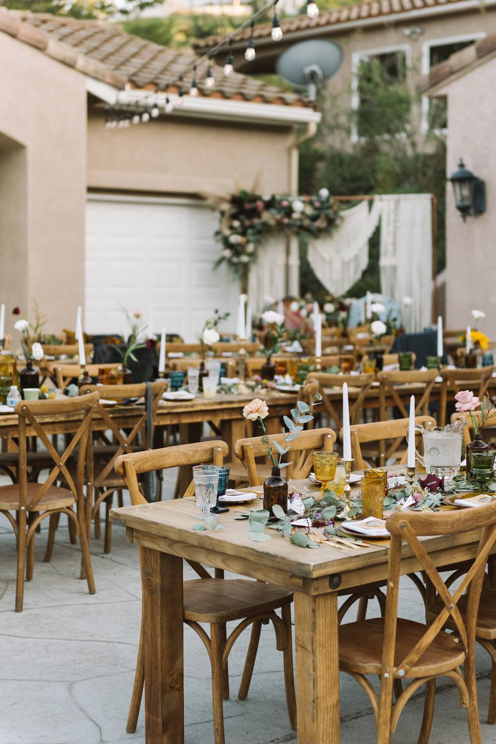 Long Table Decor Flowers Backdrop Macarame Socal Wedding Mark Mirocha Photography