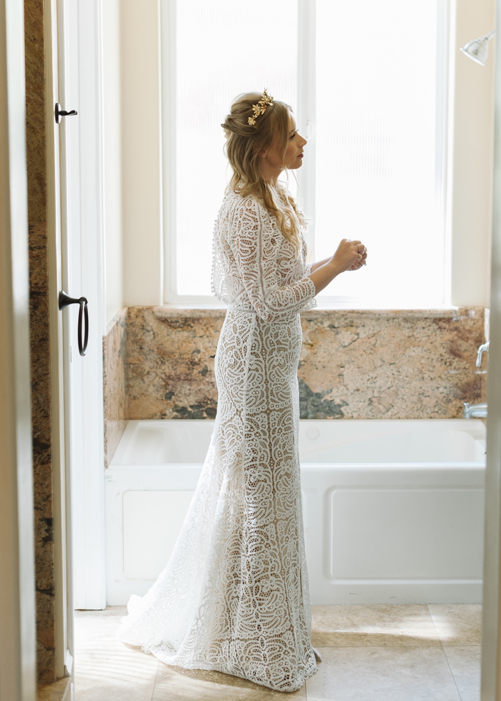 Dress Gown Bride Bridal Lace Boho Sarah Seven Socal Wedding Mark Mirocha Photography