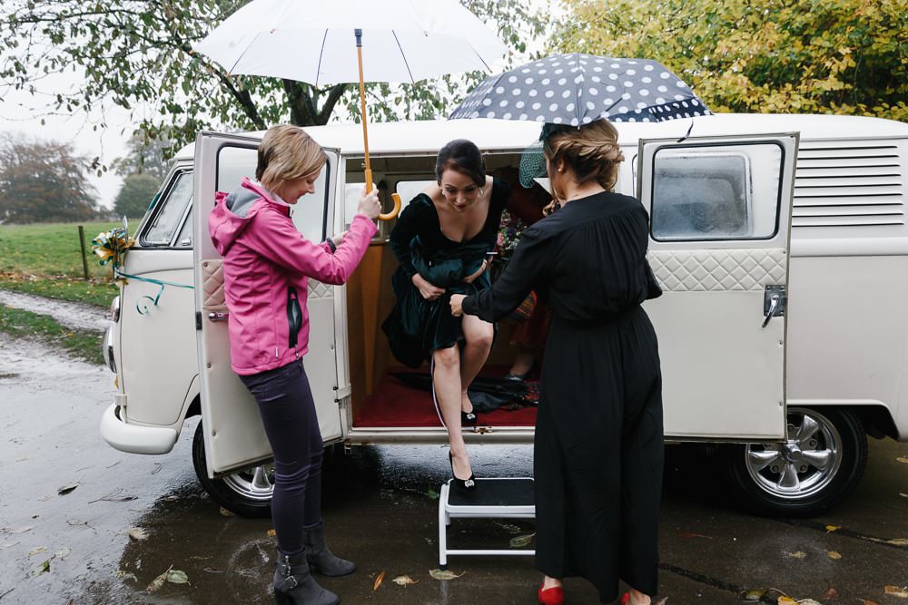 Campervan Transport Village Hall Wedding Emily + Katy Photography