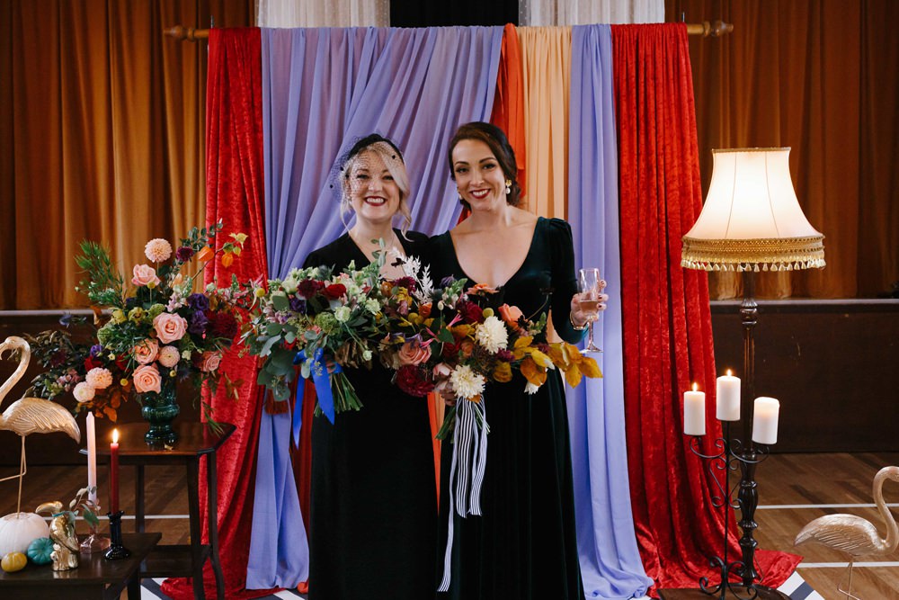 Bridesmaids Bridesmaid Black Jumpsuits Village Hall Wedding Emily + Katy Photography