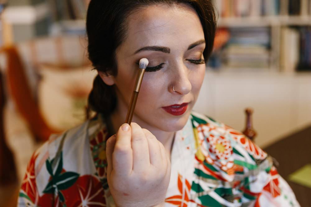 Bride Bridal Make Up Red Lipstick Glam Village Hall Wedding Emily + Katy Photography