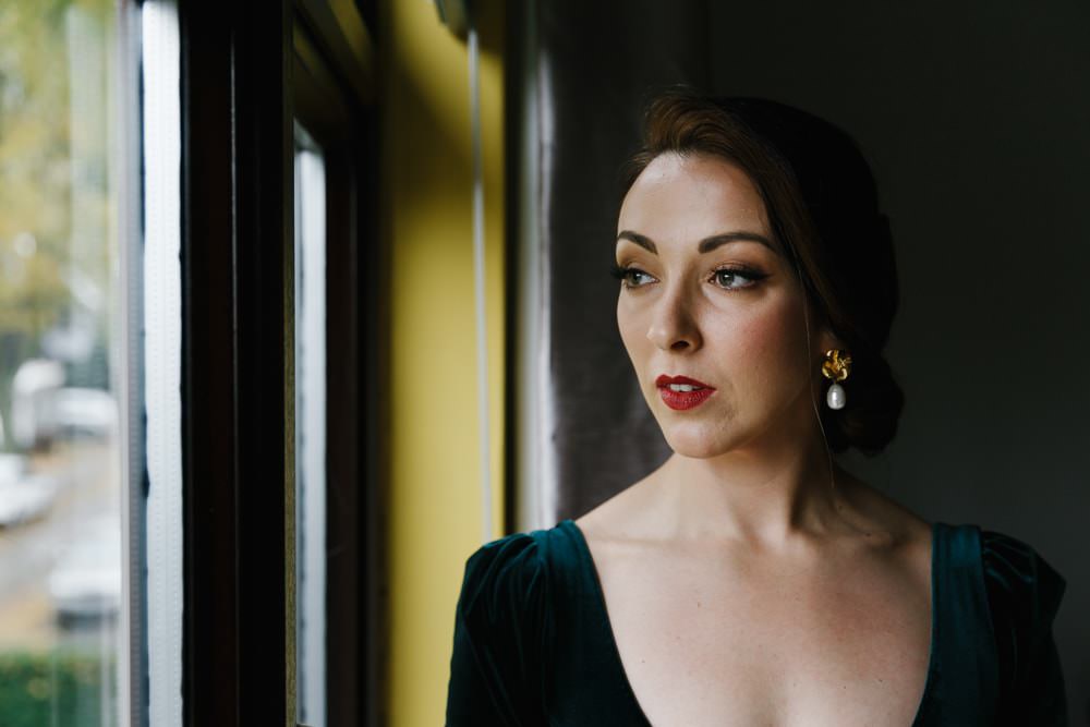 Bride Bridal Make Up Red Lipstick Glam Village Hall Wedding Emily + Katy Photography
