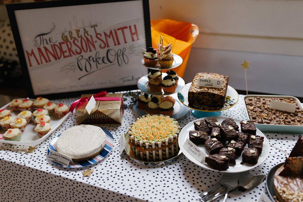 Bake Off Cake Table Dessert Village Hall Wedding Emily + Katy Photography