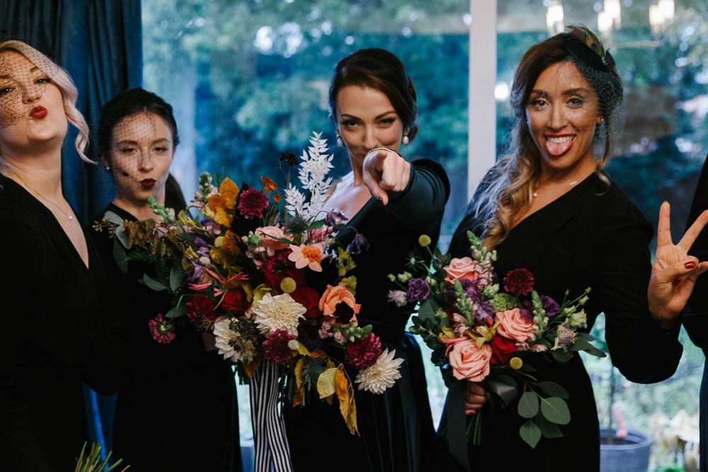 Bridesmaids Bridesmaid Black Jumpsuits Village Hall Wedding Emily + Katy Photography