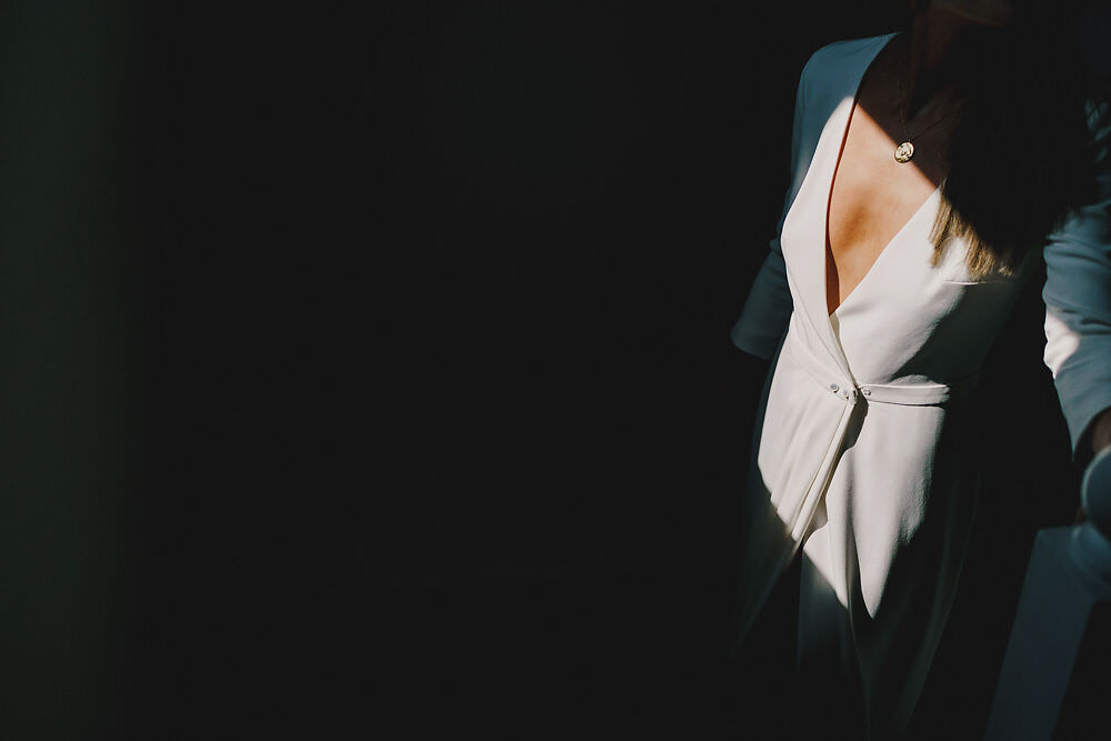 Dress Gown Bride Bridal Laure de Sagazan Long Sleeves Flowing Spilt Winding House Wedding MIKI Studios