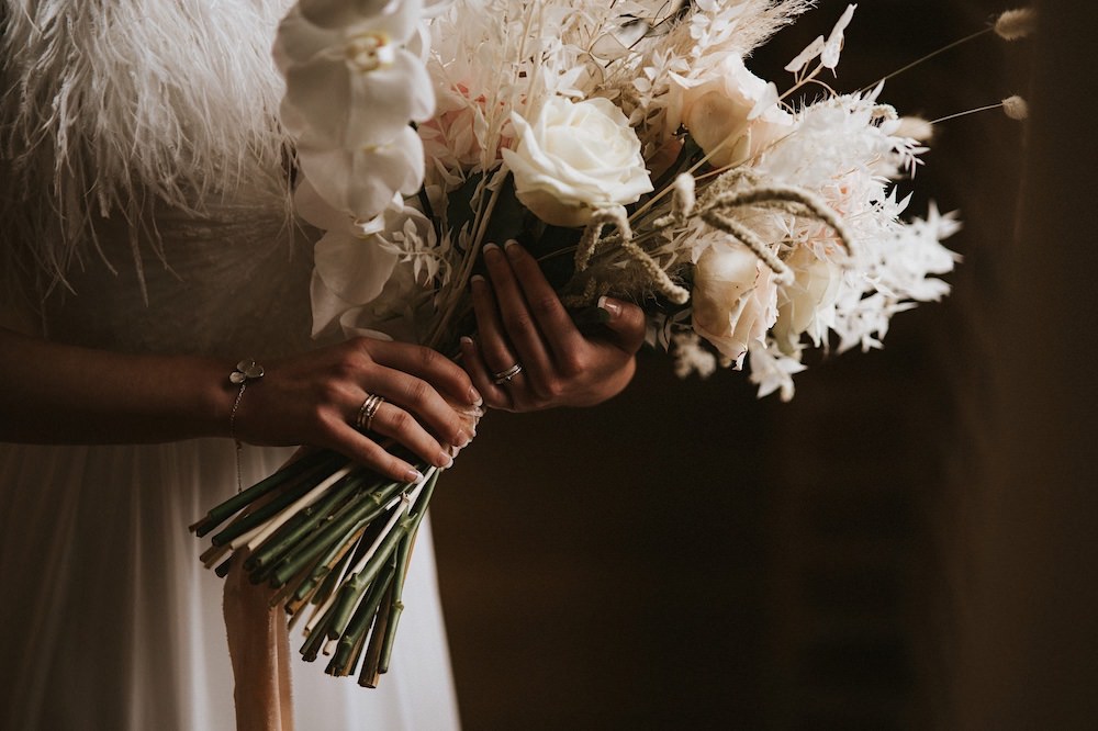 Bouquet Flowers Bride Bridal Pink Rose Grass Orchid Ballet Wedding Ideas Henry Lowther Photographer