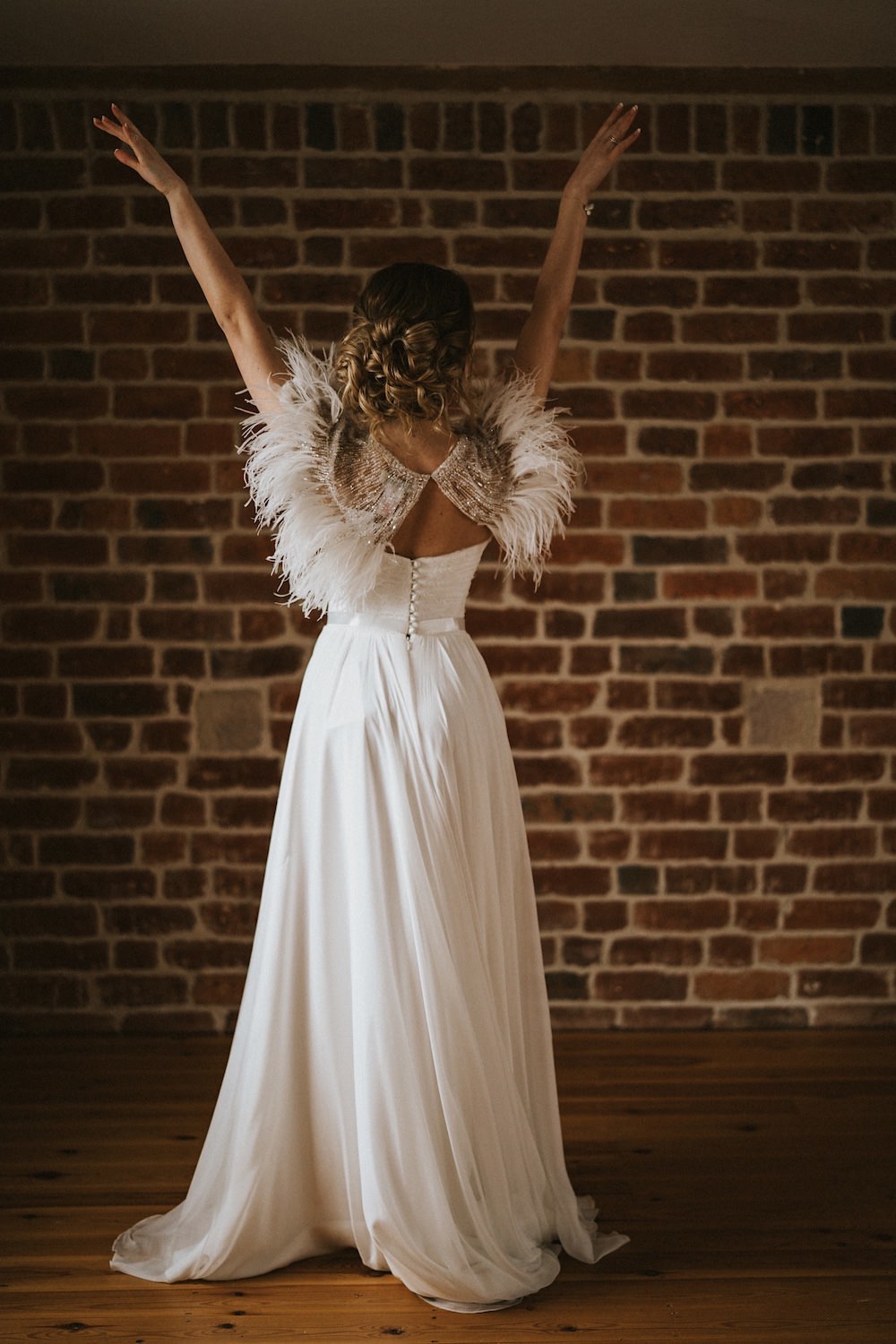 Dress Gown Bride Bridal Strapless Feather Cape Bolero Ballet Wedding Ideas Henry Lowther Photographer