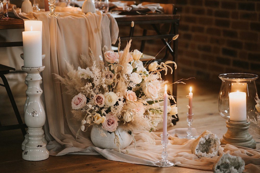 Floor Flowers Candles Fabric Pretty Decor Ballet Wedding Ideas Henry Lowther Photographer