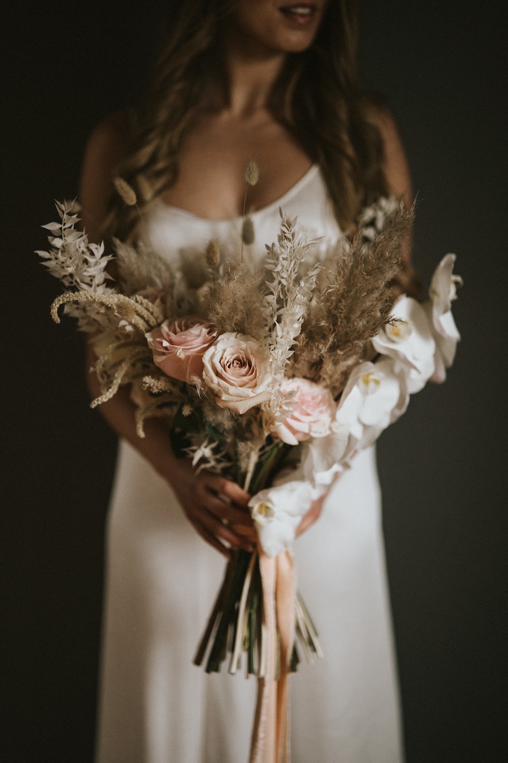 Bouquet Flowers Bride Bridal Pink Rose Grass Orchid Ballet Wedding Ideas Henry Lowther Photographer