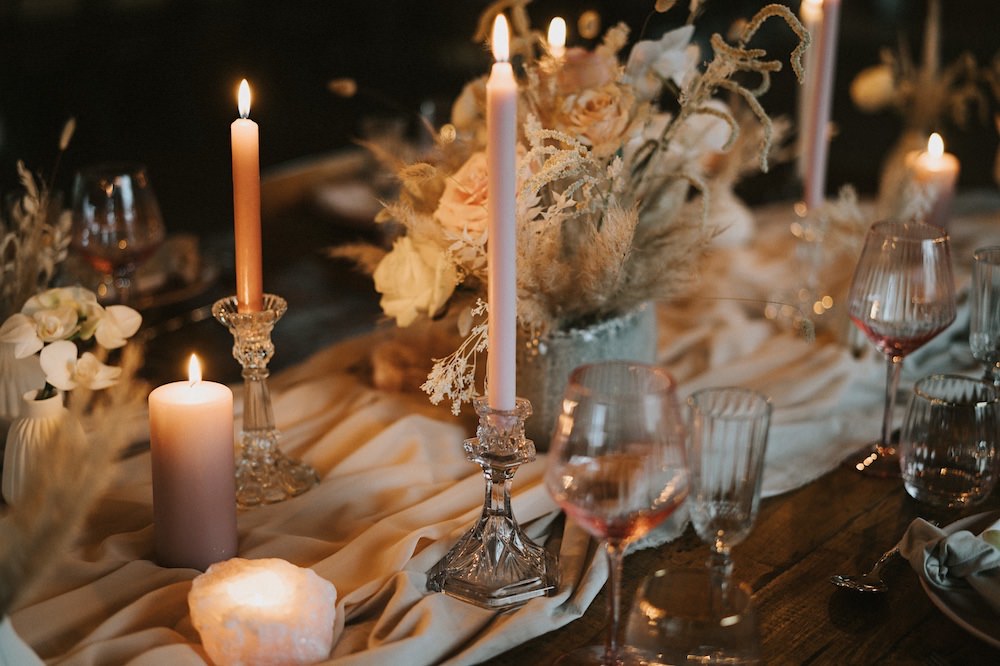 Centrepiece Flowers Decor Decoration Table Candles Pink Rose Ballet Wedding Ideas Henry Lowther Photographer