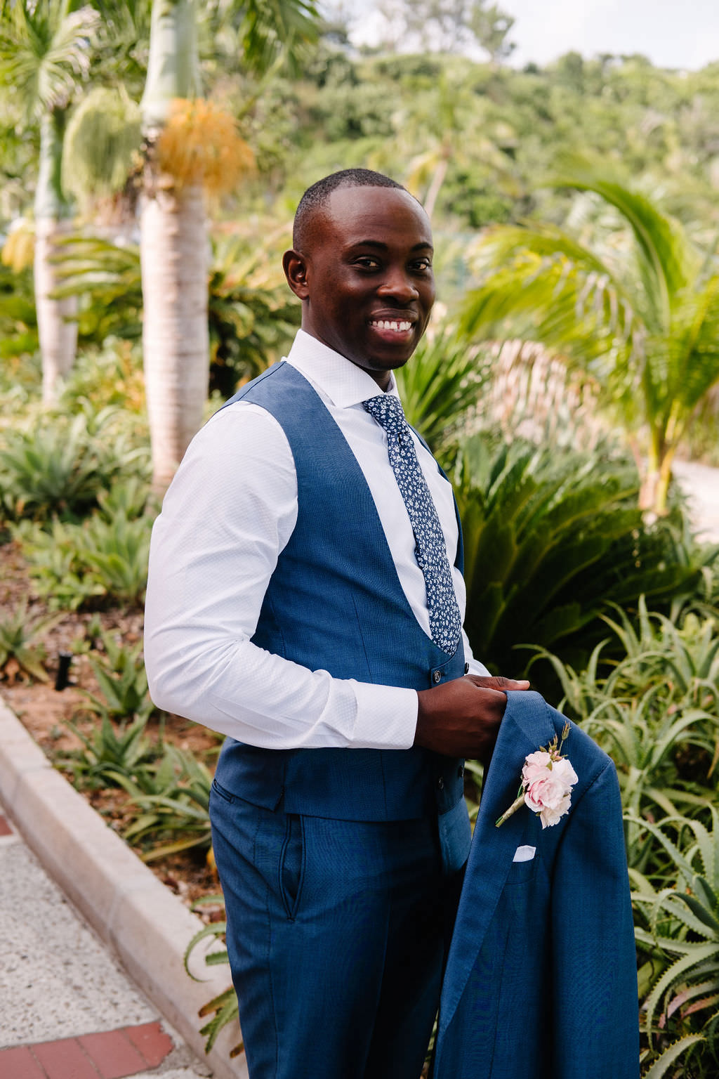 Groom Suit Navy Blue Tie Waistcoat Bermuda Wedding Helen Abraham Photography