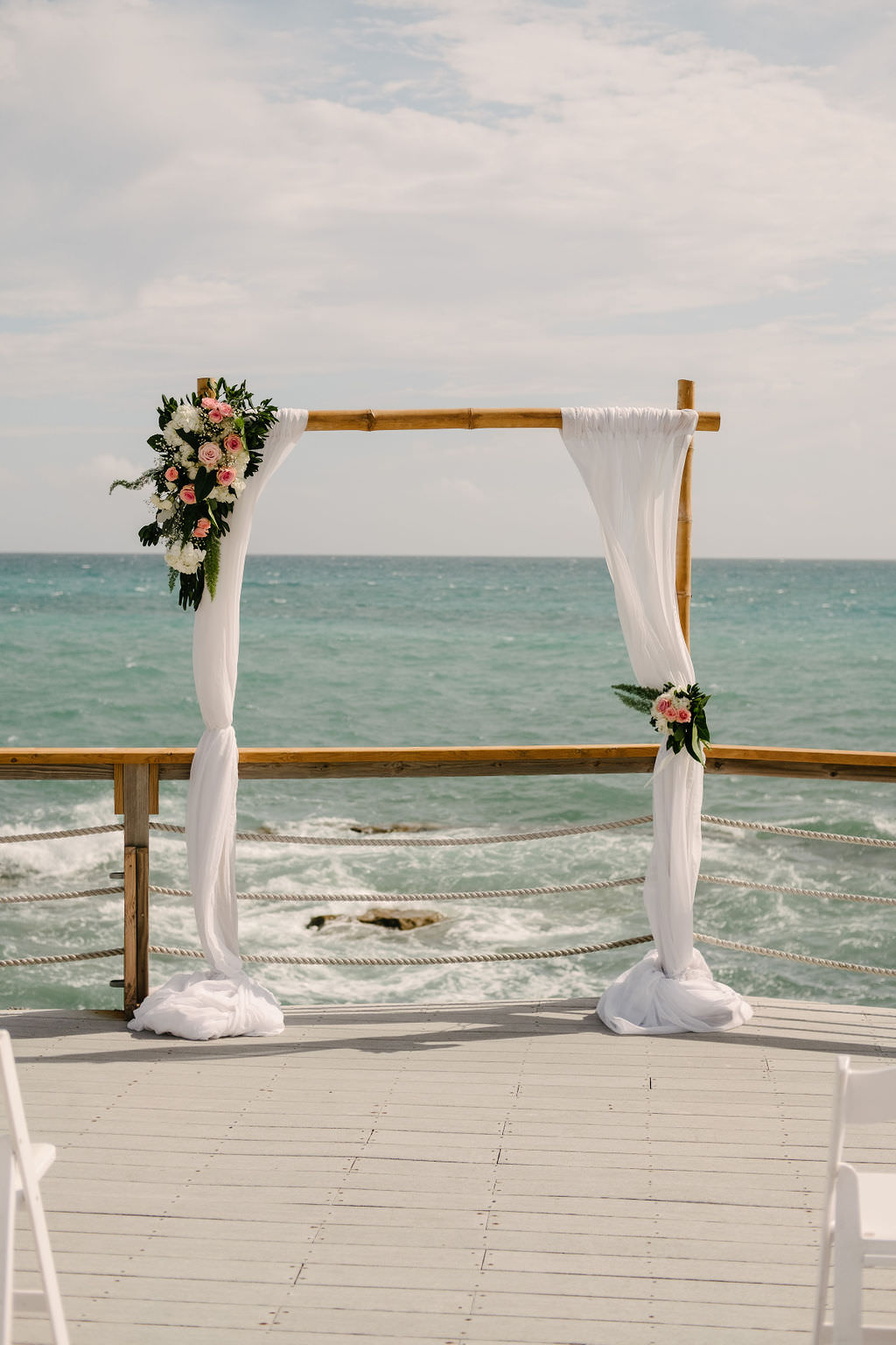 Flower Arch Drapes Fabric Backdrop Ceremony Bermuda Wedding Helen Abraham Photography